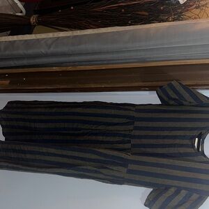 Elegant Striped Midi Dress in Navy and olive